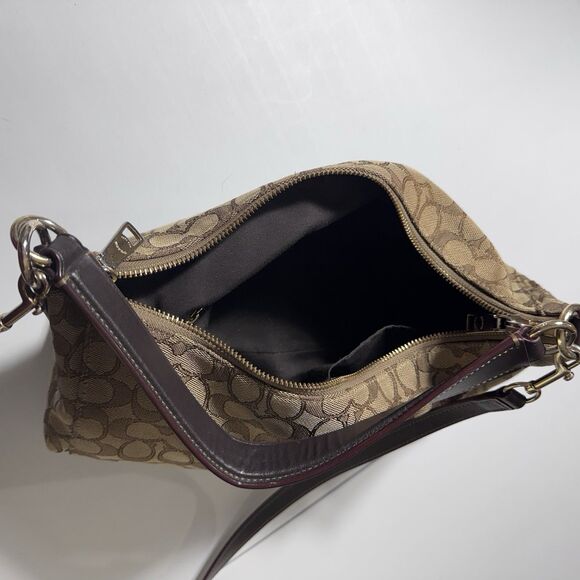 Coach Beige Signature Canvas Convertible Celeste Hobo Medium Size Brown Gold - Picture 9 of 15